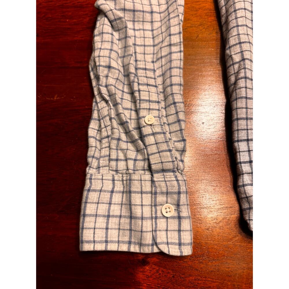 M Faherty Shirt Mens Gray Blue Check Cotton Long Sleeve Button Down - Picture 3 of 10